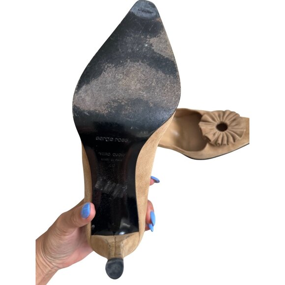 SERGIO ROSSI Tan Suede Florette Heels Size 40 / US 10 - Picture 9 of 9